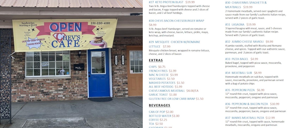 Chevs Cafe Menu