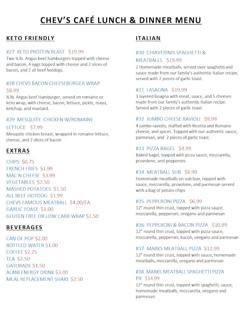 Chevs Cafe Menu image 1